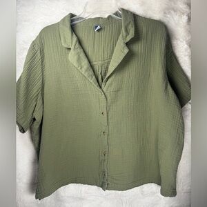Old Navy Olive Green Button-Front Cotton Gauze Shirt